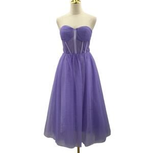 FORMAL PARTY SZ 10 L purple lilac strapless corset tulle midi a-line dress B19